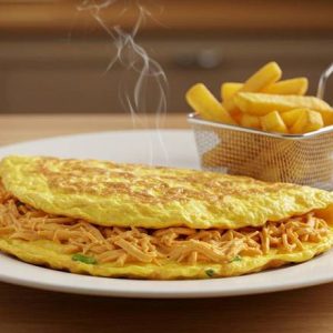 154. Chicken Omelette & Chips / 鸡肉煎蛋卷和薯条