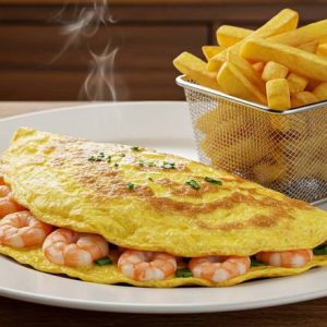155. Prawn Omelette & Chips / 虾煎蛋卷和薯条